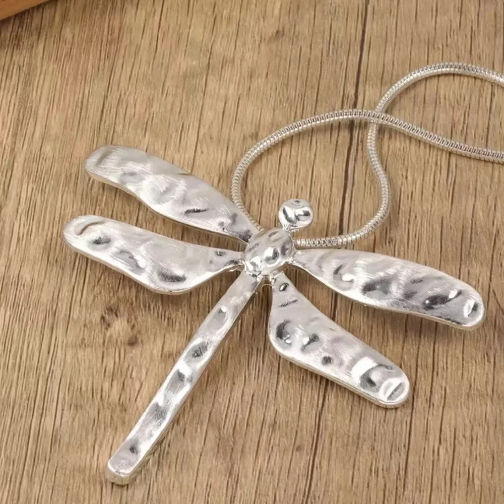 Bohemian Style Oversize Dragonfly Statement Necklace on a Sleek Adjustable Chain